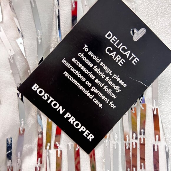 Boston Proper White & Silver Sequin 2 Pc Button-Front Blouse Small NWT - Picture 8 of 8